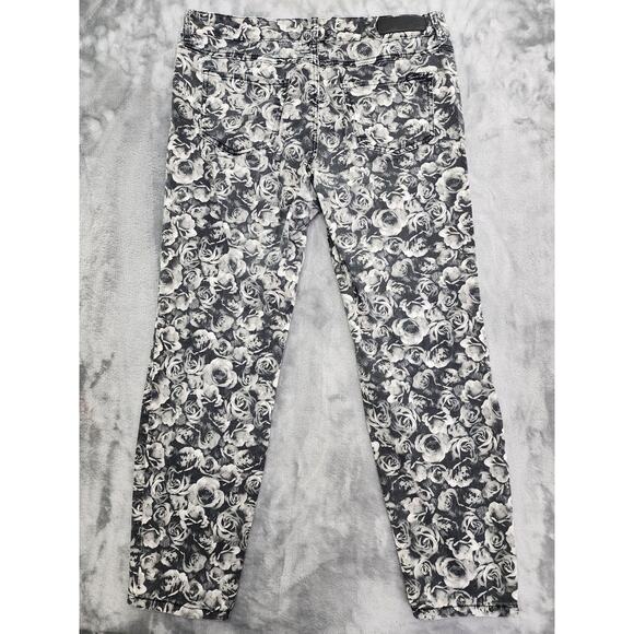 Seven7 Jeans Womens 10 Gray Black Floral Low Rise Skinny Leg Stretch Denim Roses - Picture 2 of 10